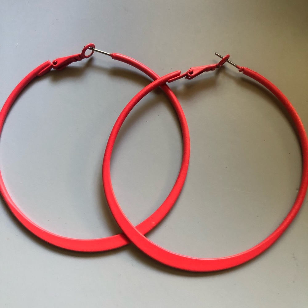 Large metal hot pink/ orange hoops